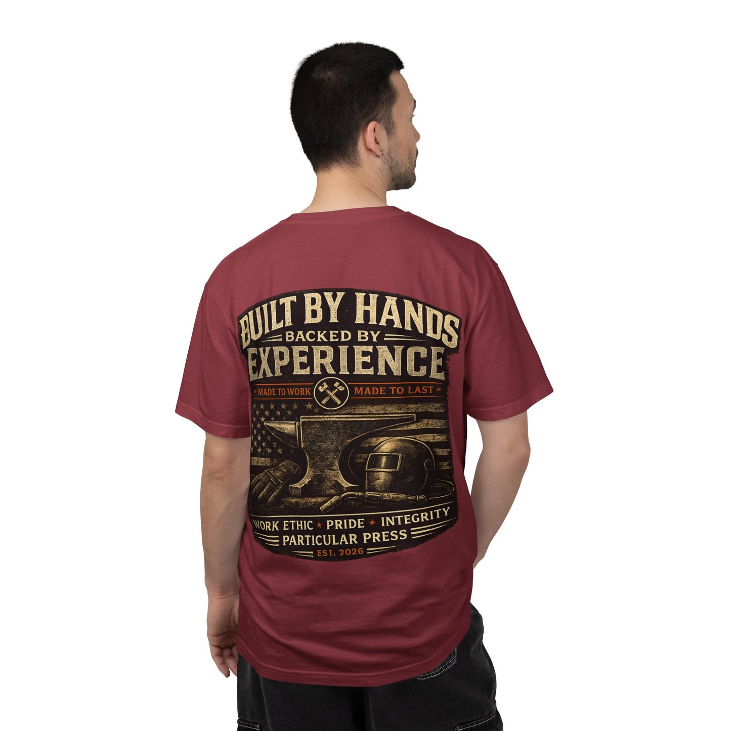 Built By Hands T-Shirt — 'Built by Hands, Backed by Experience' Vintage Workwear Tee