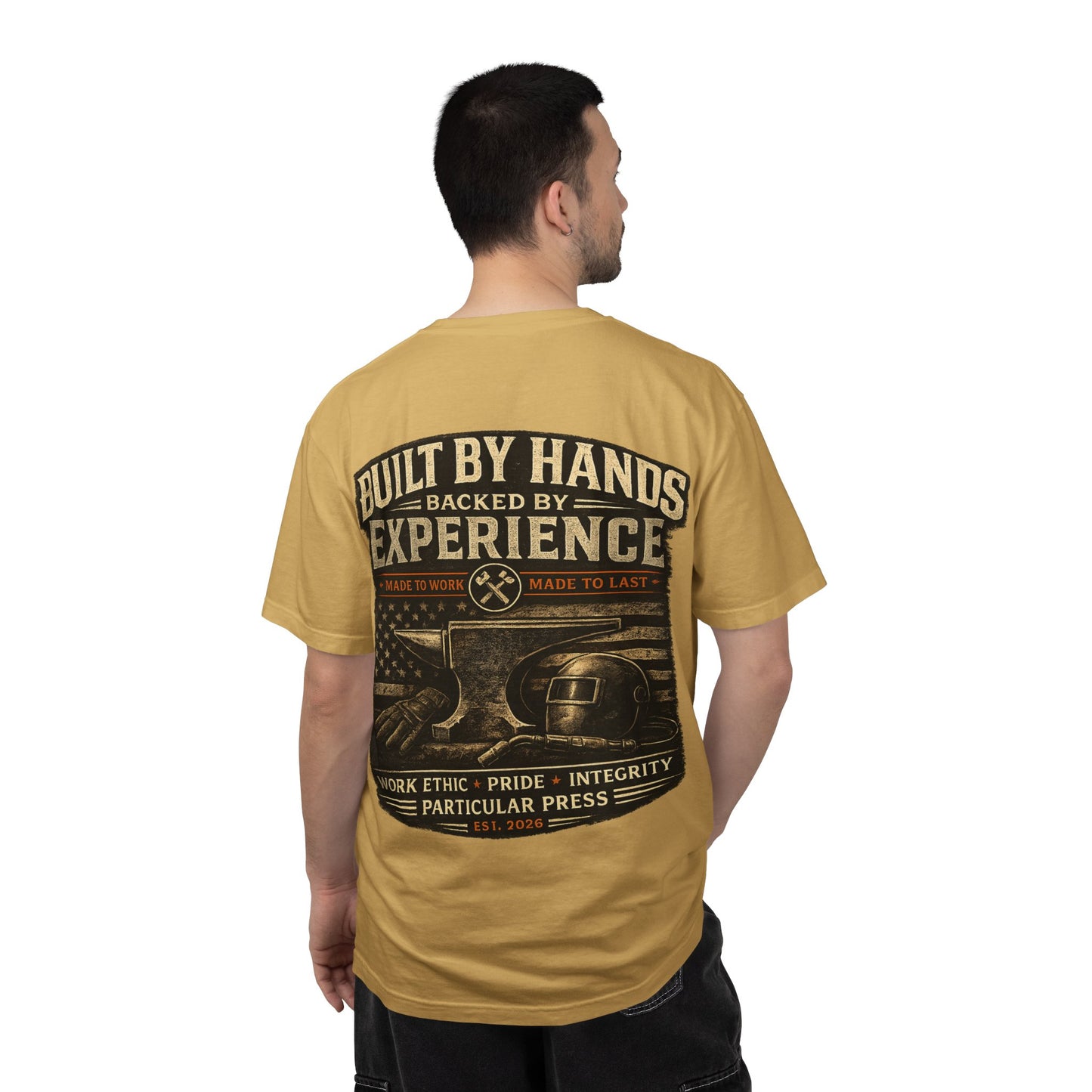 Built By Hands T-Shirt — 'Built by Hands, Backed by Experience' Vintage Workwear Tee