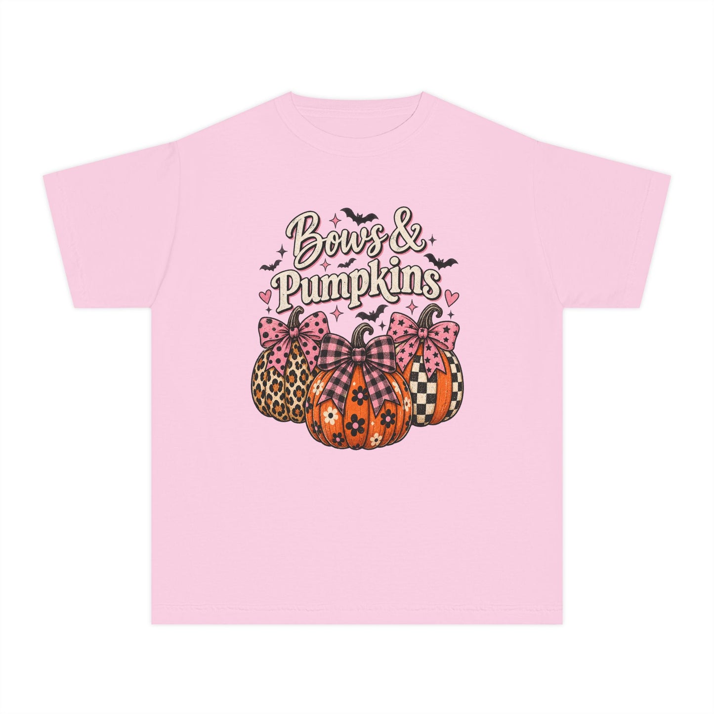 Youth Tee — "Bows & Pumpkins" Fall Halloween Pumpkin Graphic