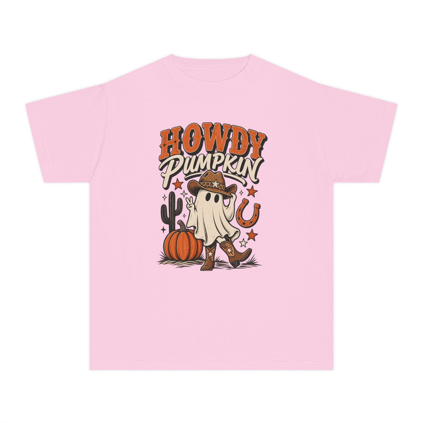 Howdy Pumpkin Kids T-Shirt – Halloween Ghost Cowboy Tee
