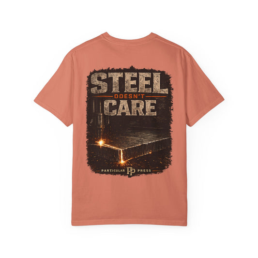 Steel Doesn't Care steelworker and welder graphic T-shirt in Terracotta