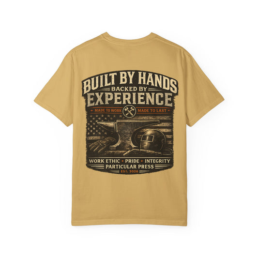Built by Hands, Backed by Experience workwear T-shirt in Blue Jean