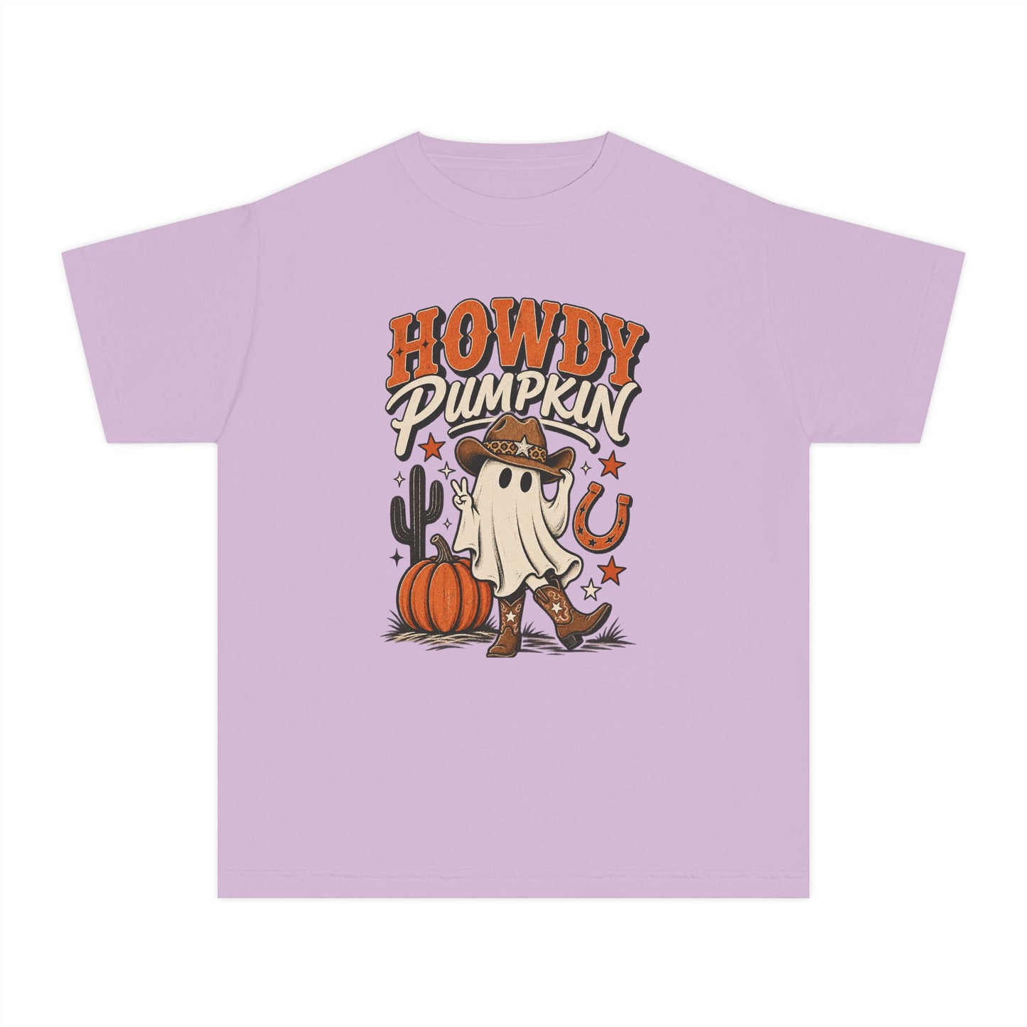 Howdy Pumpkin Kids T-Shirt – Halloween Ghost Cowboy Tee