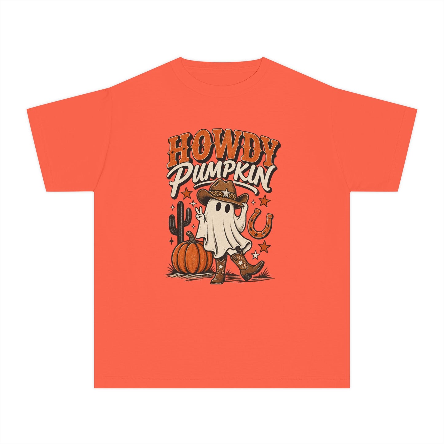 Howdy Pumpkin Kids T-Shirt – Halloween Ghost Cowboy Tee